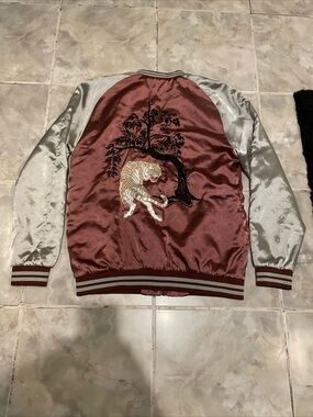 Standard Issue Japan Embroidered Tiger Satin Bomber Jacket Adult SZ M